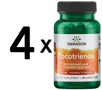 4 x Swanson Tocotrienols, 100mg Double Strength - 60 liquid caps
