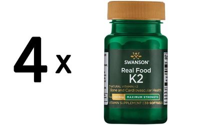 4 x Swanson Vitamin K2 (Menaquinone-7 from Natto), 200mcg - 30 softgels