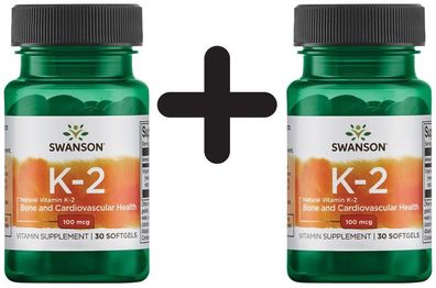 2 x Swanson Vitamin K-2 (Menaquinone-7 from Natto), 100mcg - 30 softgels