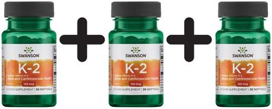 3 x Swanson Vitamin K-2 (Menaquinone-7 from Natto), 100mcg - 30 softgels