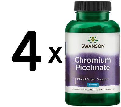 4 x Swanson Chromium Picolinate, 200mcg - 200 caps