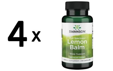 4 x Swanson Full Spectrum Lemon Balm, 500mg - 60 caps