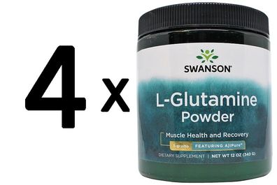 4 x Swanson AjiPure L-Glutamine Powder - 340g