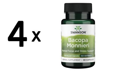 4 x Swanson Bacopa Monniera 10:1 Extract, 50mg - 90 caps