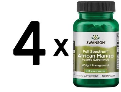4 x Swanson Full Spectrum African Mango (Irvingia Gabonensis), 400mg - 60 caps