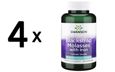 4 x Swanson Blackstrap Molasses with Iron, 29mg - 120 caps