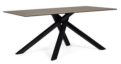 Esstisch Messier 180x90x76cm Keramik Tischplatte Kreuzgestell aus Stahl schwarz