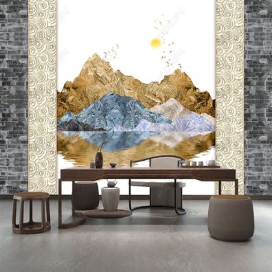 Vlies Fototapete Wandtapete Wandbilder Abstrakter Goldener Landschaft 11462