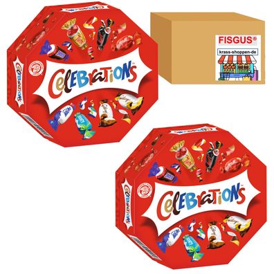 Mars Snickers Bounty Twix Maltesers Dove Celebrations 2 Boxen mit je 186 Gramm