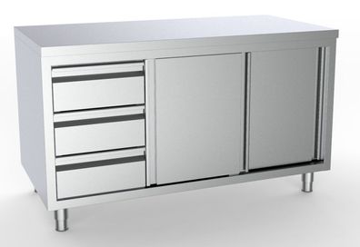Combisteel Arbeitsschrank mit 2 Türen 3 Schubladen aus Edelstahl 1800x700x850mm