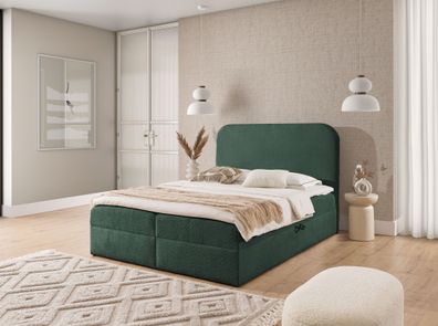 Boxspringbett Schlafzimmerbett Armando 200x200cm Stoff Coral Meeresgrün
