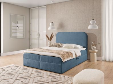 Boxspringbett Schlafzimmerbett Armando 200x200cm Stoff Coral Himmelblau