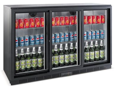 Combisteel Barkühlschrank mit 3 Glastüren - 320 Liter, schwarz, LED-Beleuchtung