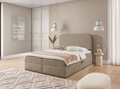 Boxspringbett Schlafzimmerbett Armando 140x220cm Stoff Coral Dunkelbeige