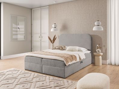 Boxspringbett Schlafzimmerbett Armando 140x220cm Stoff Coral Grau