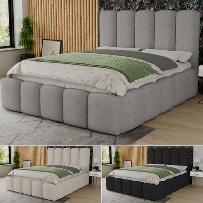 Polsterbett Aura Bettkasten mit Gasdruckfedern - Doppelbett mit Lattenrost, Bouclé