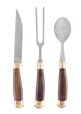 3-teiliges Mittelalterbesteck mit Lederetui, Holzgriff