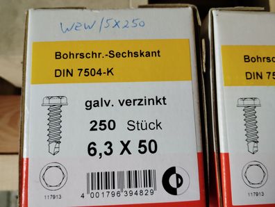 Bohrschrauben DIN 7504 Sechskant Bund-K verzinkt 6,3x50 50 Stück