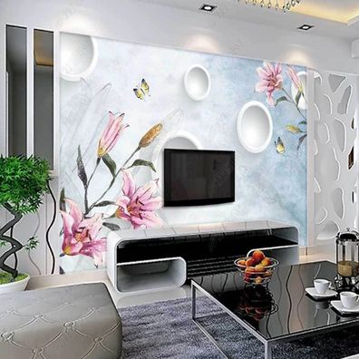 Vlies Fototapete Wandtapete Wandbilder 3D Lilien Aquarell Handgemalte 11173