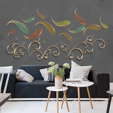 Vlies Fototapete Wandtapete Wandbilder Abstrakte Goldene Relieflinie Fisch 11190