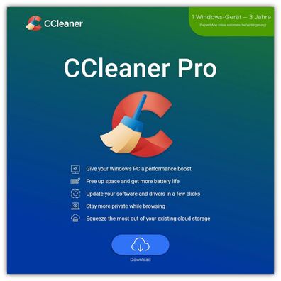 CCleaner Professional | 1 PC/WIN | 3 Jahre|ohne autom. Abo|Download|eMail|ESD