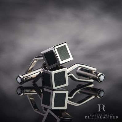 Montblanc Mens Jewellery Iconic Lines Cufflinks Steel Cube Lacquer ID 111307