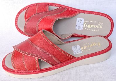 Pantolette - Hausschuhe Gr.36 bis 41 - Echt LEDER - Rot - super bequem und leicht