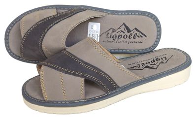 Pantolette - Hausschuhe Gr.36 bis 41 - Echt LEDER - GRAU - super bequem und leicht