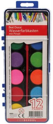Wasserfarbkasten 12 XL Farben und Pinsel 21x8cm
