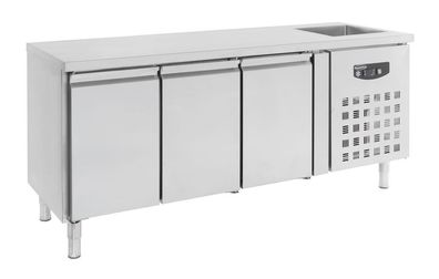 Combisteel Kühltisch mit Spülbecken - Umluftkühlung, 3 Türen, aus Edelstahl