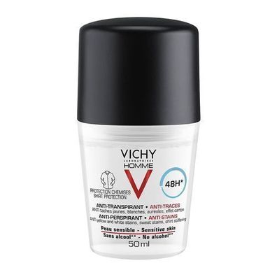 Vichy Homme Anti-Transpirant Roll-On fuer Maenner, 48h Schutz, fleckenfrei, 50ml