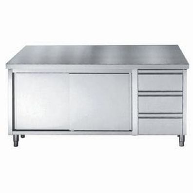 Gastronomie Combisteel Arbeitstisch mit 2 Schiebetüren und 3 Schubladen 1600x700x850