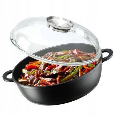 KADAX Servierpfanne mit Deckel, Schmorpfanne mit Aroma Knob, 29 cm