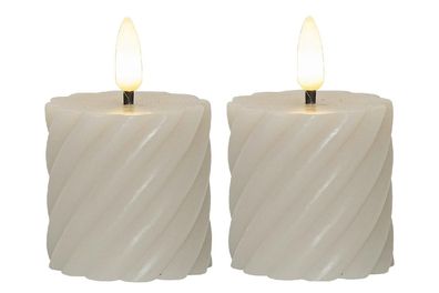 STAR Trading LED-Echtwachs-Kerze Flamme Swirl Votive 7,5x5cm beige 2Stück