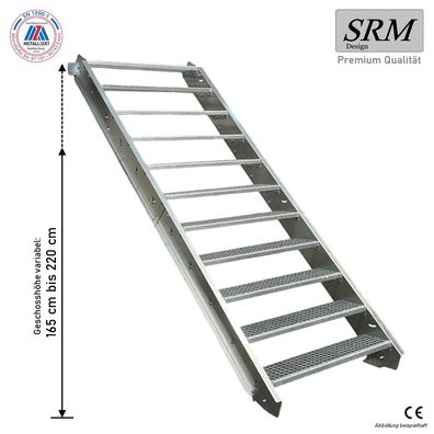 11 Stufen Stahltreppe Breite 60 - 160 cm Geschosshöhe 165 - 220 cm ohne Geländer