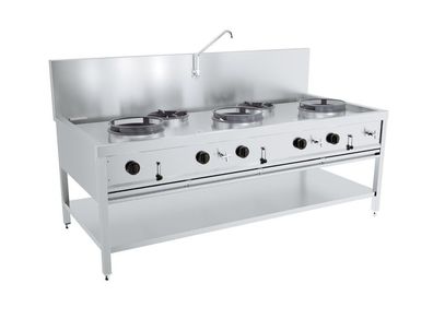 Combisteel Gas Woktisch mit 5 Brenner und Grundboden 2000x900x750mm
