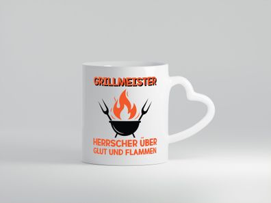 Grillmeister, Glut, Flammen | Feuer | Flamme - Herz Tasse Weiß