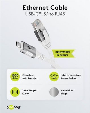 Ethernet-Kabel USB-C™ 3.1 auf RJ45, 10 m