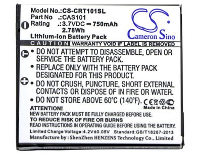 Ersatzakku - CS-CRT101SL - Creative Vado / CAS101 - 3,7 Volt 750mAh Li-Ion