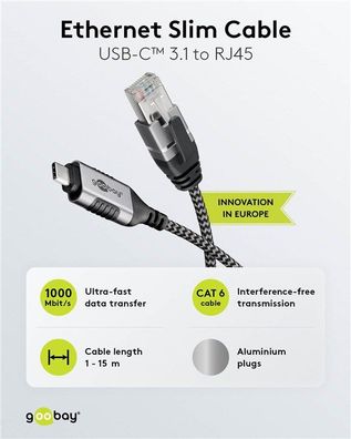 Ethernet-Kabel USB-C™ 3.1 auf RJ45, Slim, 3 m