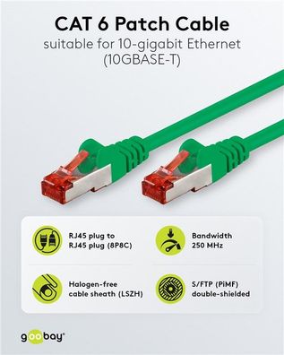 CAT 6 Patchkabel, S/FTP (PiMF), 5 m, grün, 5er-Set