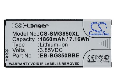 Ersatzakku - Samsung Galaxy Alpha G850F / EB-BG850BB - 3,85 Volt 1860mAh Li-Ion