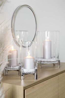 Fink YONO, Windlicht mit Glas, Edelstahl, poliert, glatt, silberfarben, L. 26 cm,
