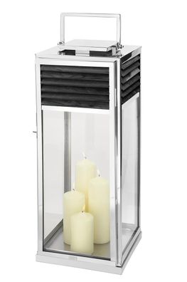 Fink GENUA, Laterne, Teakholz , schwarz, silberfarben, L. 30 cm, B. 30 cm, H. 80