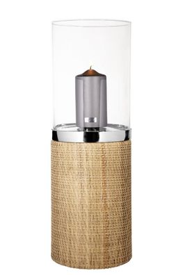 Fink Catania, Windlicht mit Glas, Rattan, braun, silberfarben, H. 58 cm, D. 20 cm