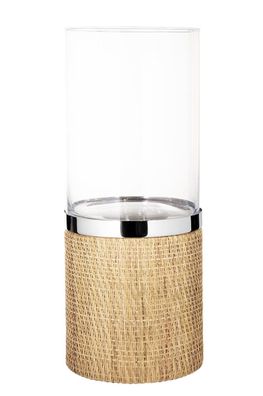 Fink Catania, Windlicht mit Glas, Edelstahl , Glas, Rattan, braun, silberfarben,