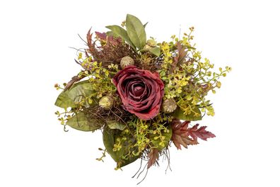Fink MINA, Kunstblumenstrauß, Kunstfasern, gelb, grün, dunkel rot, L. 25 cm, B