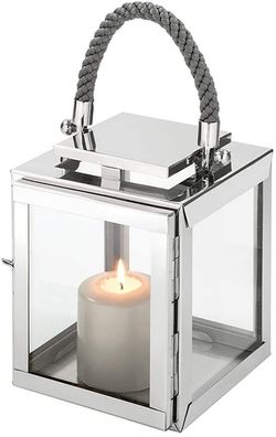 Fink Sevilla, Laterne, Edelstahl , Glas, grau, silberfarben, L. 18 cm, B. 18 cm,