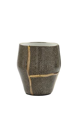 Fink FAVORA, Vase, Porzellan, lederähnlicher Look, grau, schwarz, H. 26 cm, D. 20