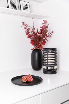 Fink MATERA, Windlicht mit Glas, pulverbeschichtet, glatt, schwarz, silberfarben,